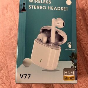 V77 Wireless Stereo Earbud Headphones - White